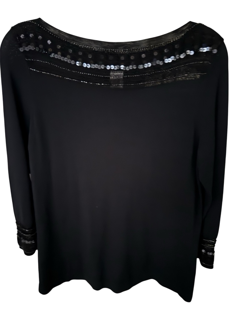 Jones New York Black Long-Sleeve Sequin Trim Top